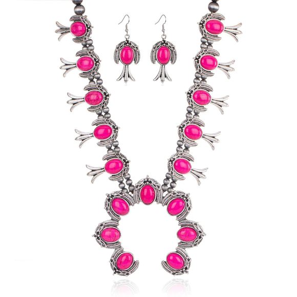 Rustic Couture's Squash Blossom Turquoise Necklace Earrings Jewelry Set for💖 - Picture 1 of 7